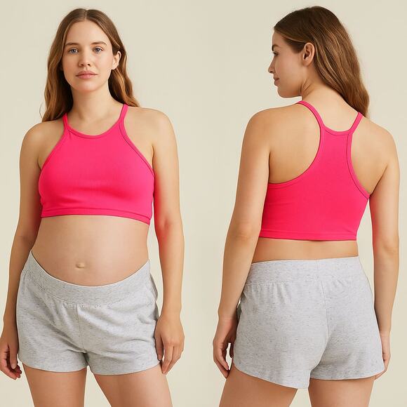 NWOT Maternity Free People Movement x Hatch Happiness Runs Crop M/L Bright Pink - Picture 1 of 9